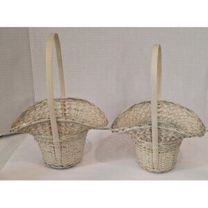 Lot Of 2 Bonnet Wicker Baskets Shabby White Boho Easter